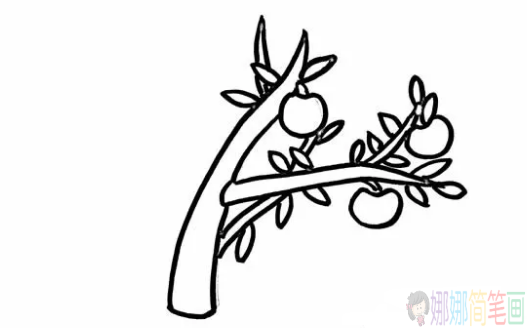 苹果树儿童简笔画,苹果树简笔画教程