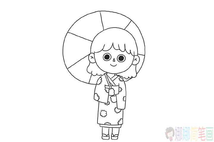 穿和服的小女孩简笔画步骤