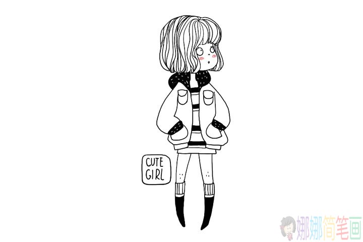 冬季时尚可爱的女孩简笔画图片