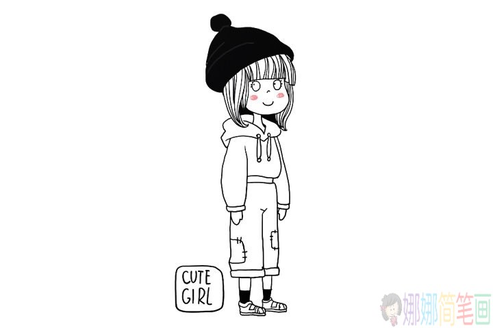 冬季时尚可爱的女孩简笔画图片