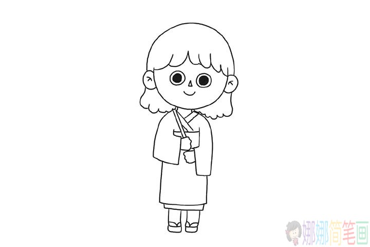 穿和服的小女孩简笔画步骤