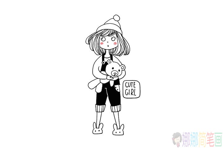 冬季时尚可爱的女孩简笔画图片