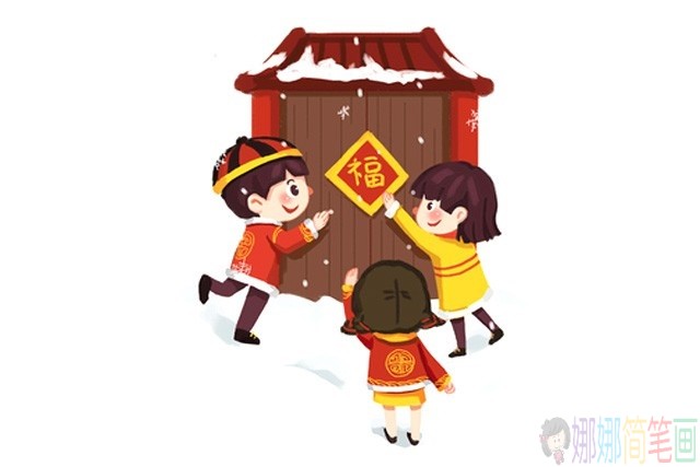 新年春节童简笔画图片,春节习俗简笔画