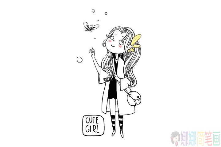 冬季时尚可爱的女孩简笔画图片