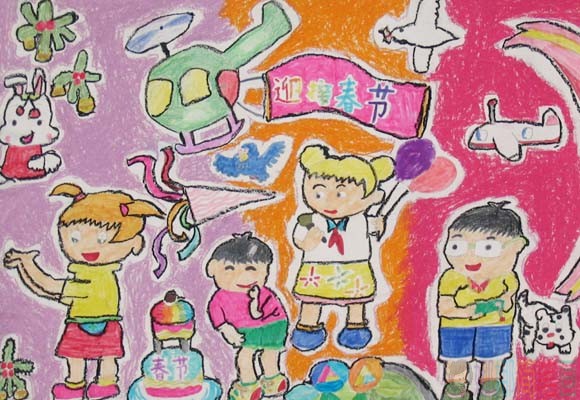 喜迎春节幼儿绘画作品