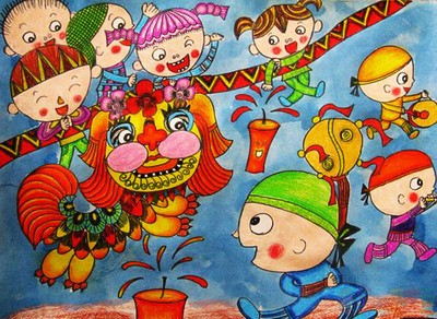 鼠年春节优秀儿童绘画作品
