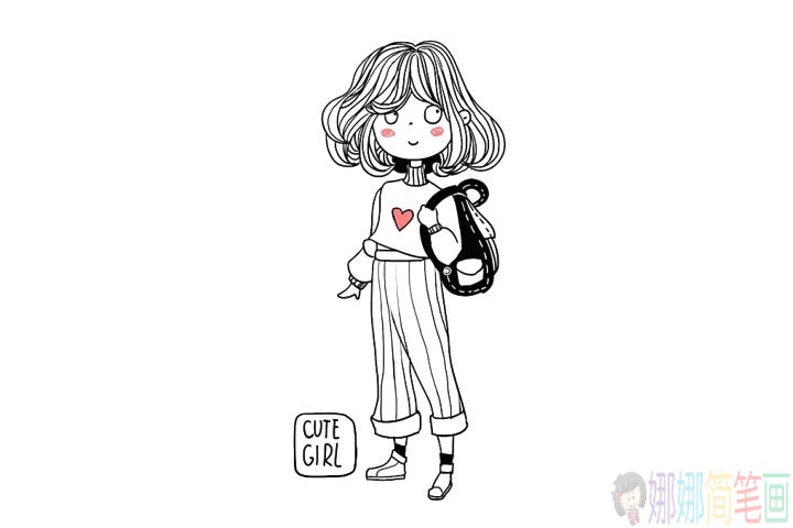 冬季时尚可爱的女孩简笔画图片