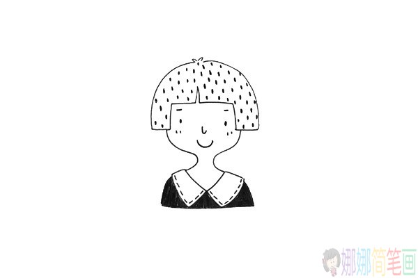 一组可爱的女孩黑白线稿