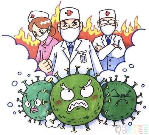 齐心协力共同抗击病毒疫情儿童画