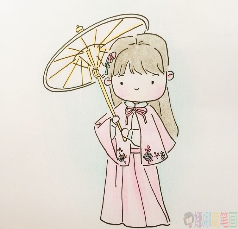 穿汉服的小女孩彩色简笔画图片