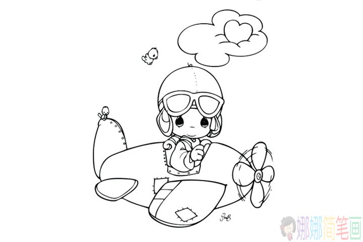 小小飞行员简笔画填色图