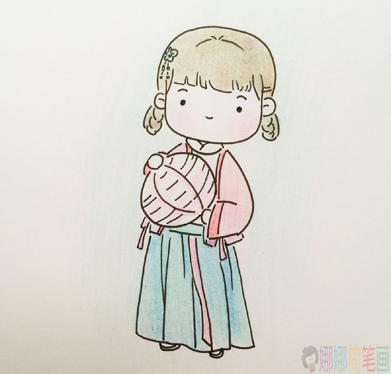 穿汉服的小女孩彩色简笔画图片