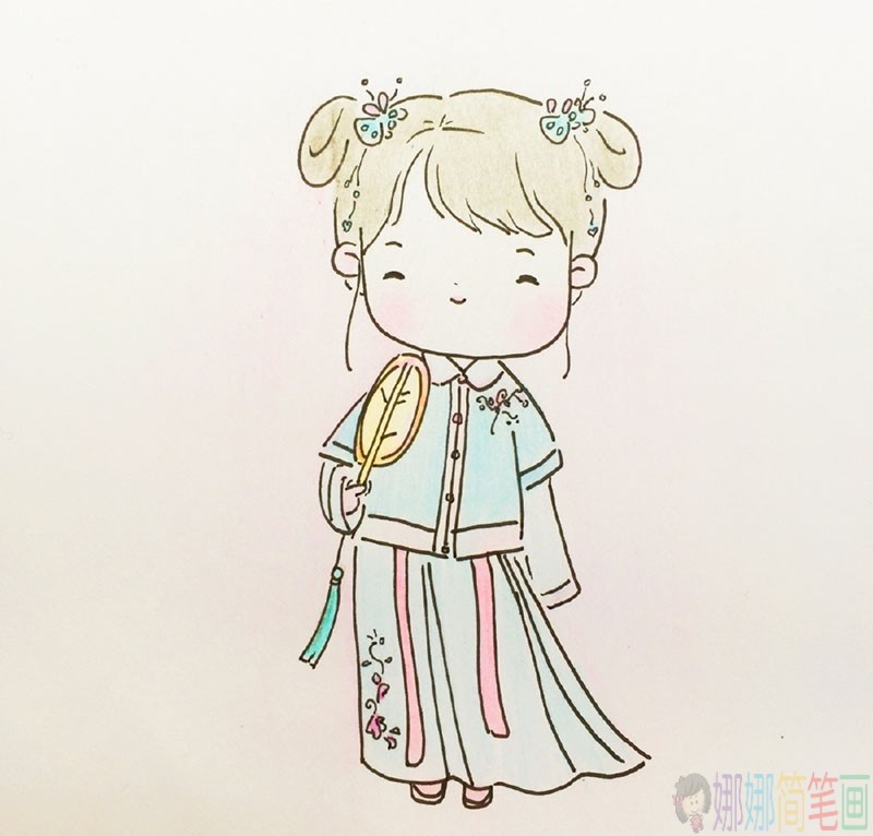 穿汉服的小女孩彩色简笔画图片