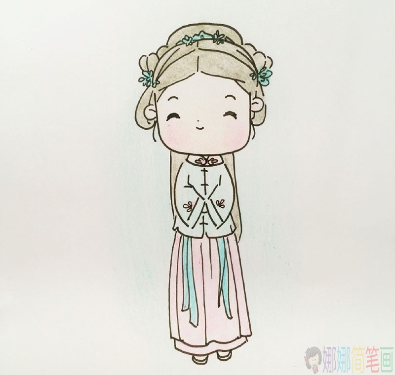 穿汉服的小女孩彩色简笔画图片