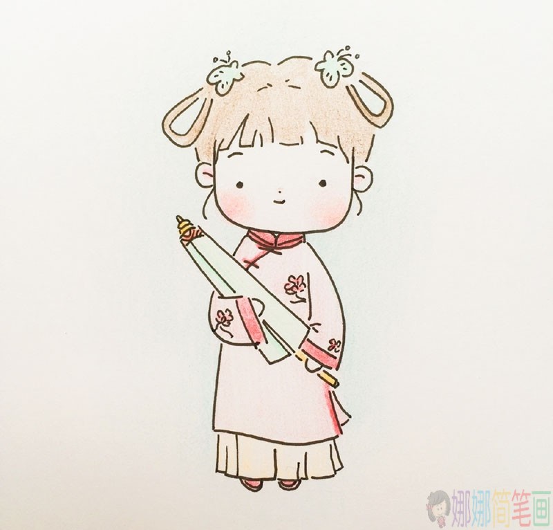 穿汉服的小女孩彩色简笔画图片
