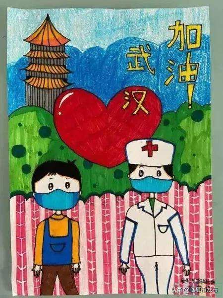 齐心协力共同抗击病毒疫情儿童画