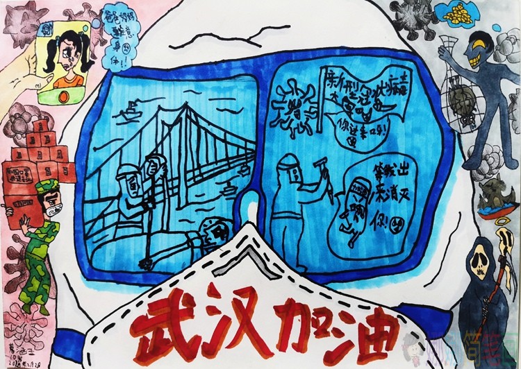 抗击新型病毒疫情儿童画