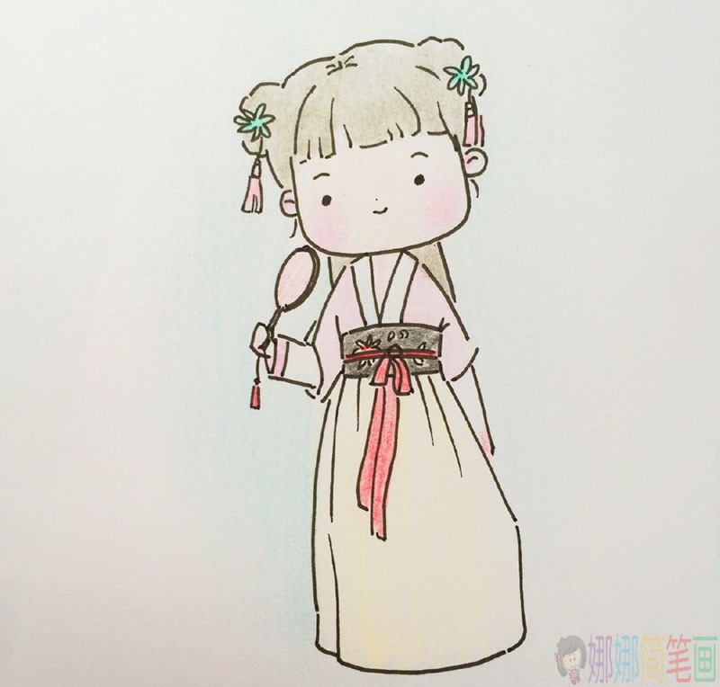 穿汉服的小女孩彩色简笔画图片