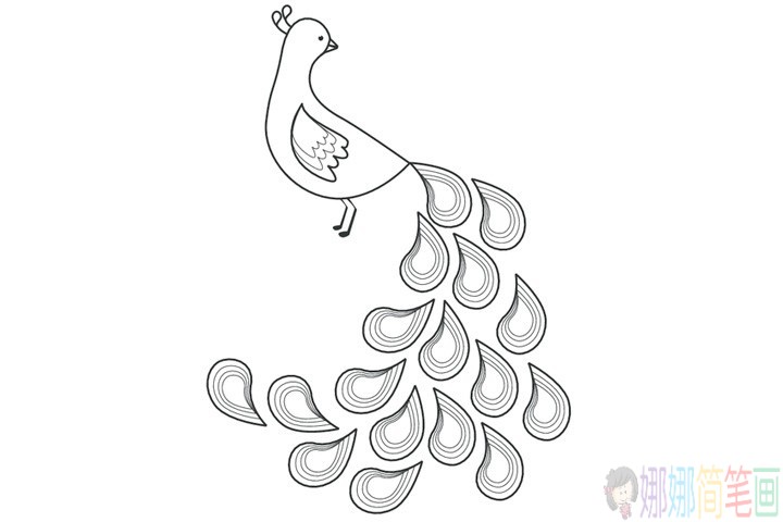简单漂亮的孔雀填色图简笔画