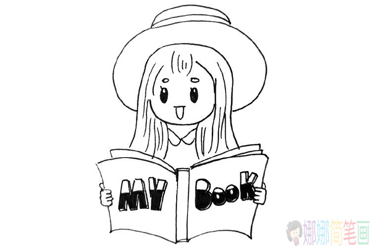 看书的时尚小女孩简笔画图片