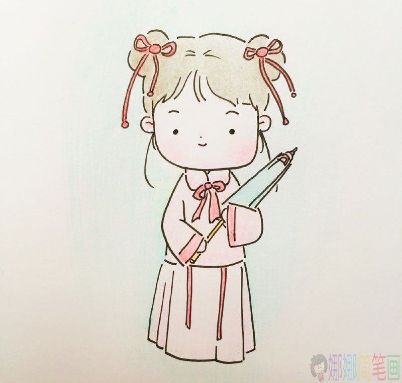 穿汉服的小女孩彩色简笔画图片