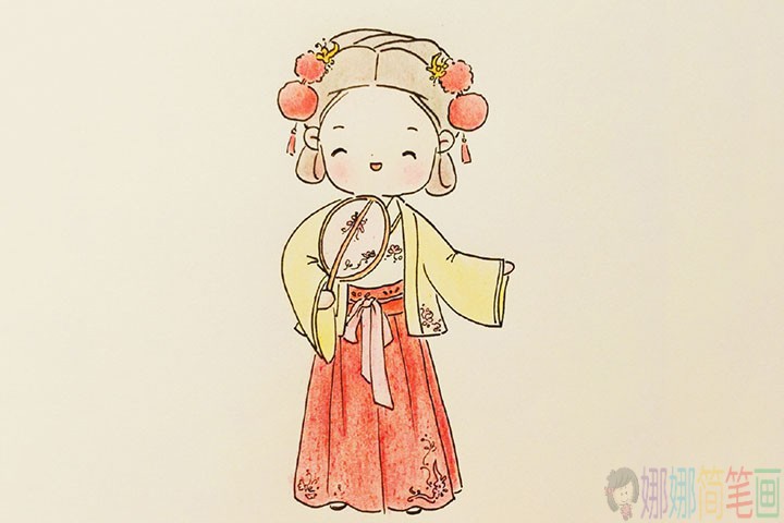 穿汉服的小女孩彩色简笔画图片