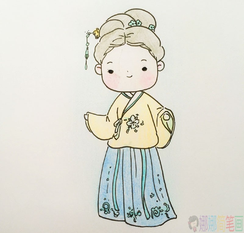 穿汉服的小女孩彩色简笔画图片