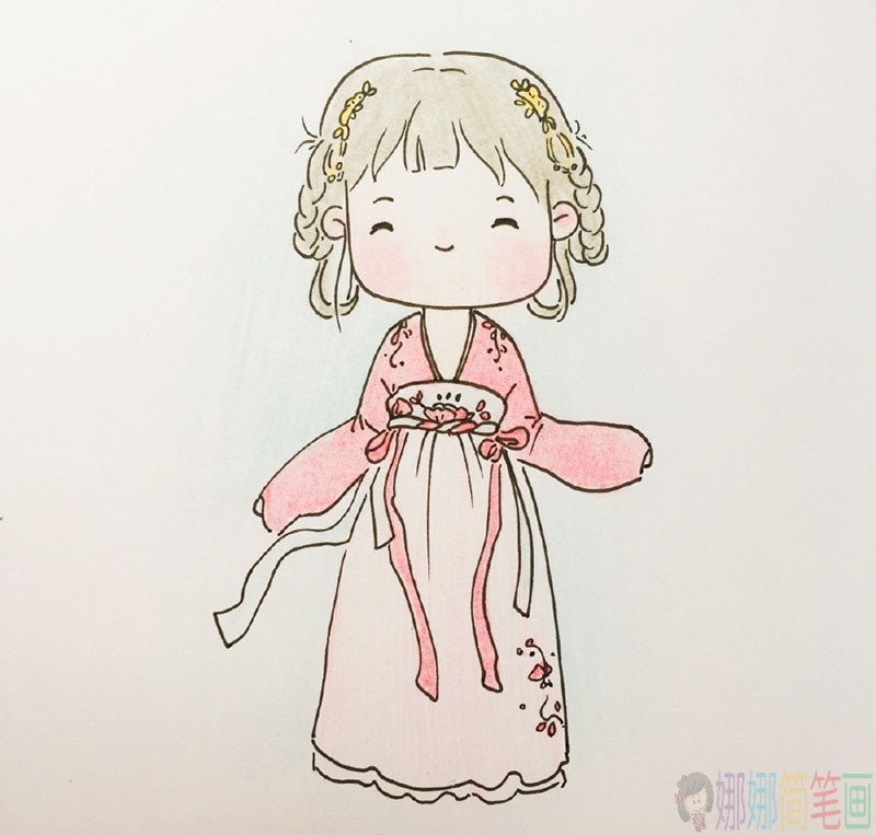 穿汉服的小女孩彩色简笔画图片