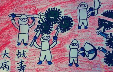 众志成城抗击肺炎疫情儿童绘画作品