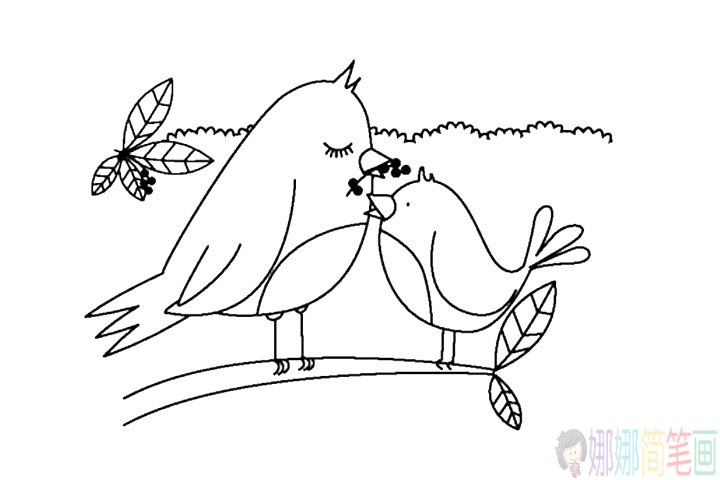 一组比翼双飞鸟儿简笔画