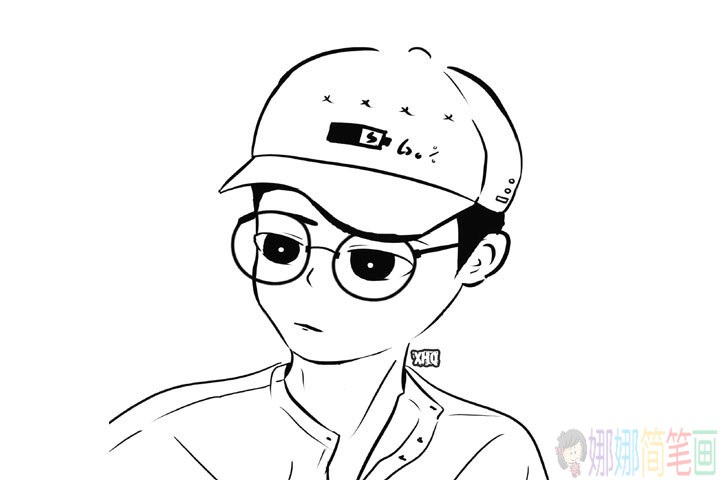 帅气的小男孩简笔画,戴口罩的男孩简笔画