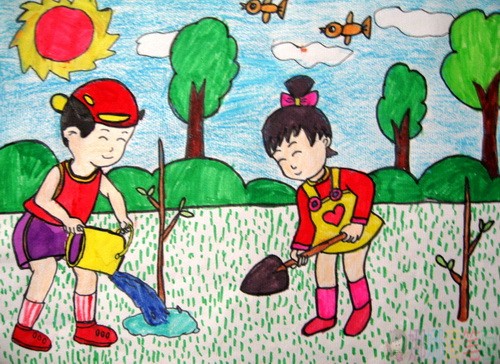 关于植树节的儿童绘画图片