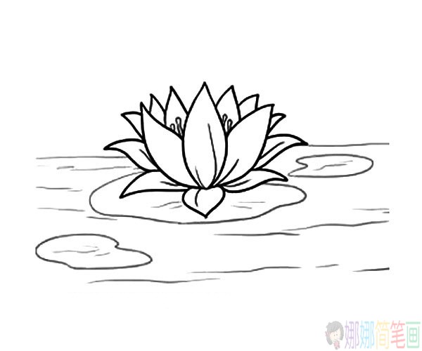 漂亮的荷花简笔画填色图片