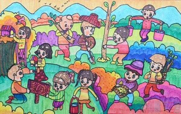关于植树节的儿童绘画图片