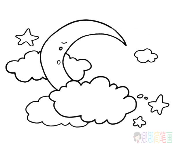 夜晚的星星和月亮简笔画图片