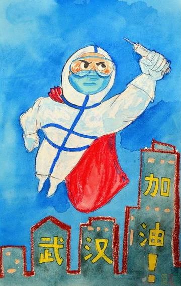 抗击疫情儿童画绘画作品赏析