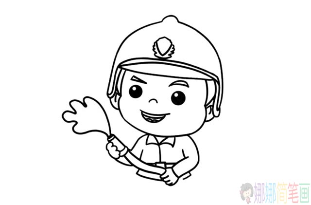 帅气的消防员简笔画彩色画法,Q版卡通消防员简笔画步骤图片