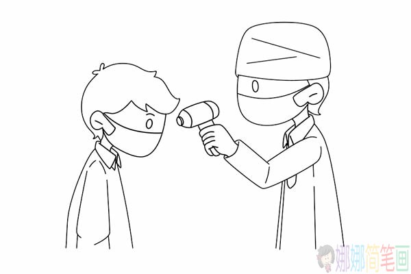 防疫期间医生测体温简笔画画法步骤图片