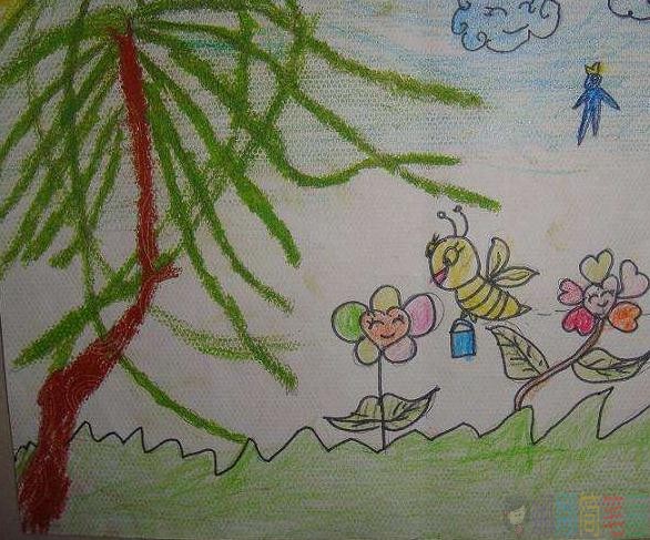 春天的柳树儿童画作品鉴赏