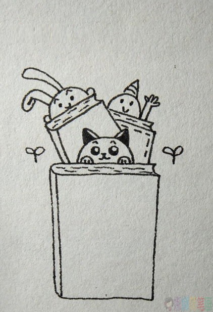 简笔画爱读书的猫咪怎么画？爱读书的猫咪简笔画画法步骤