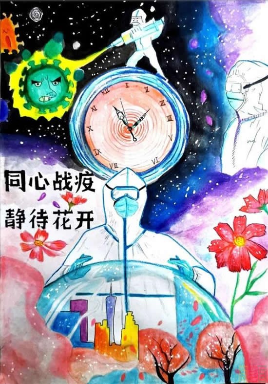 关于风雨同心致敬最美天使抗疫战士儿童画图优秀作品鉴赏