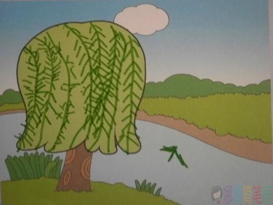 春天的柳树儿童画作品鉴赏