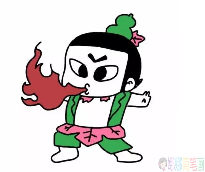 葫芦娃简笔画怎么画，葫芦玩喷火娃简笔画画法教程