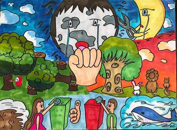 地球妈妈在哭泣,关于世界地球日儿童画作品图片