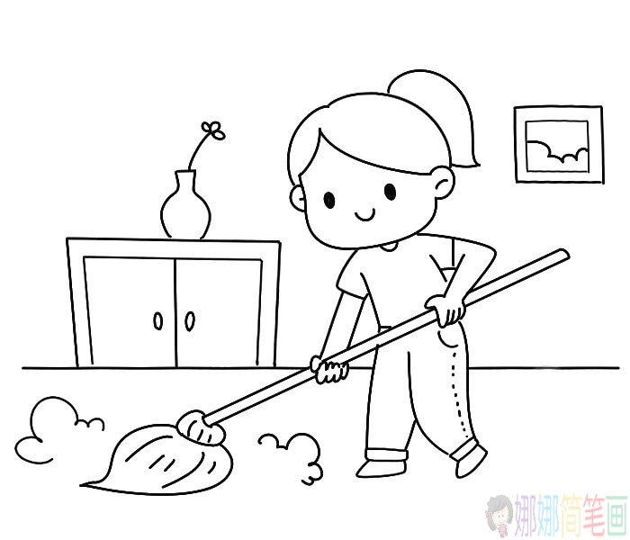 打扫卫生的小女孩简笔画图片