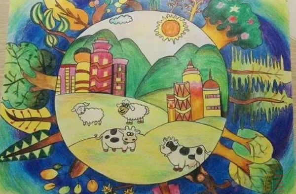 世界地球日儿童画,我爱大自然儿童画
