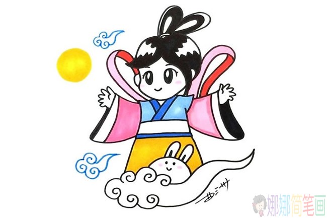 Q萌好看的嫦娥奔月的简笔画画法详细步骤教程