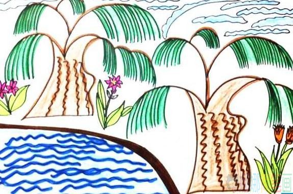 春天的柳树儿童画作品鉴赏