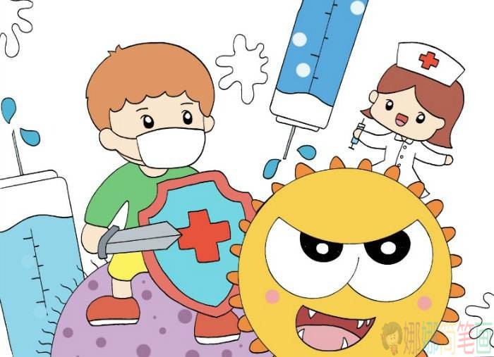 关于抗击新冠病毒肺炎的儿童画图片