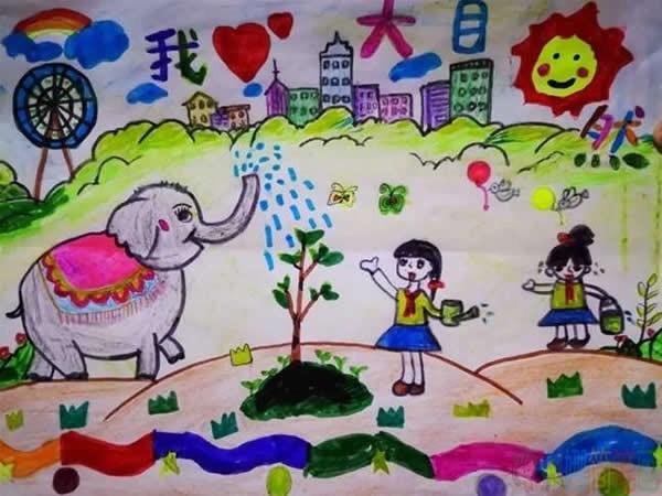 世界地球日儿童画,我爱大自然儿童画